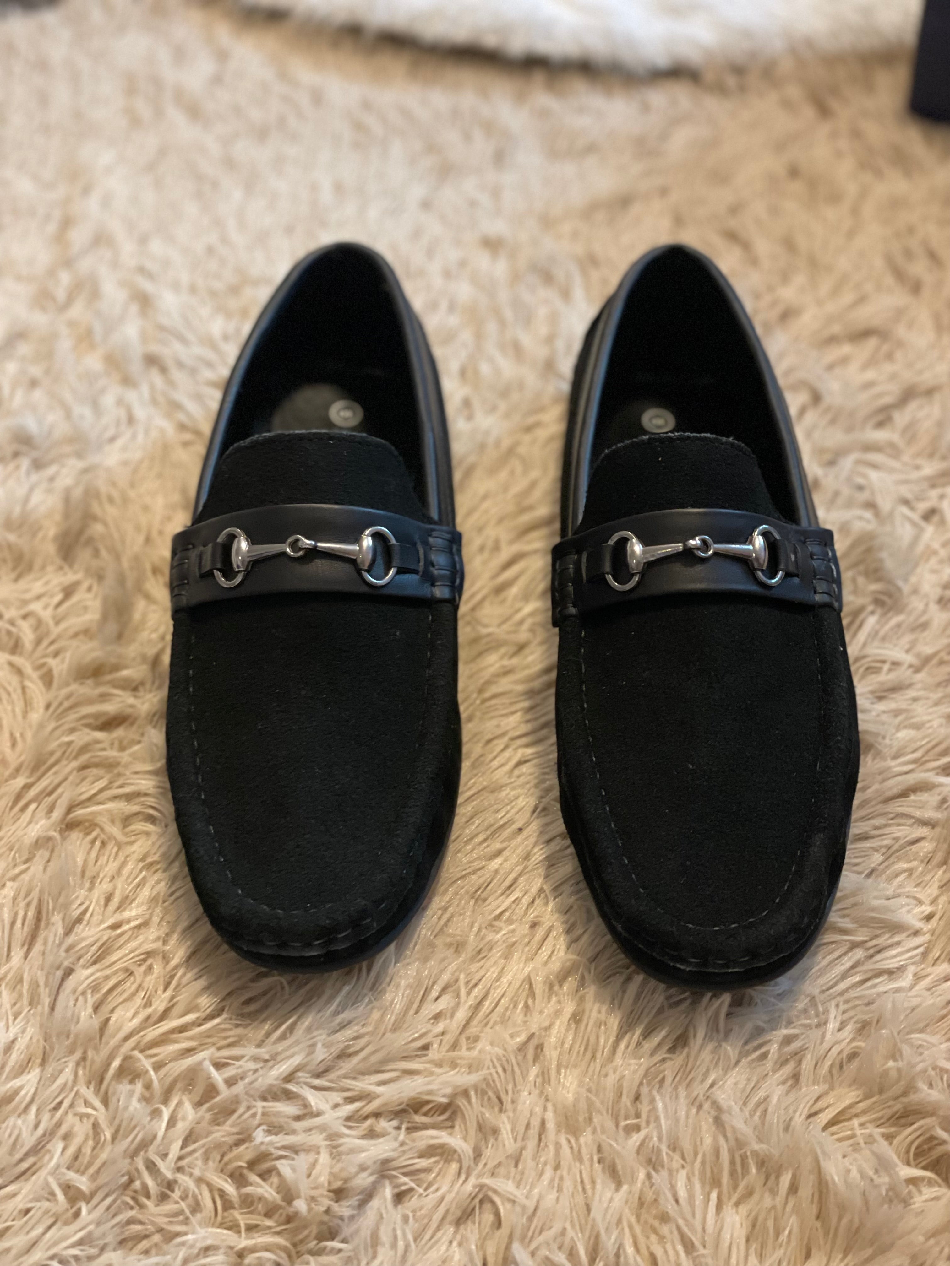 Black suede loafers