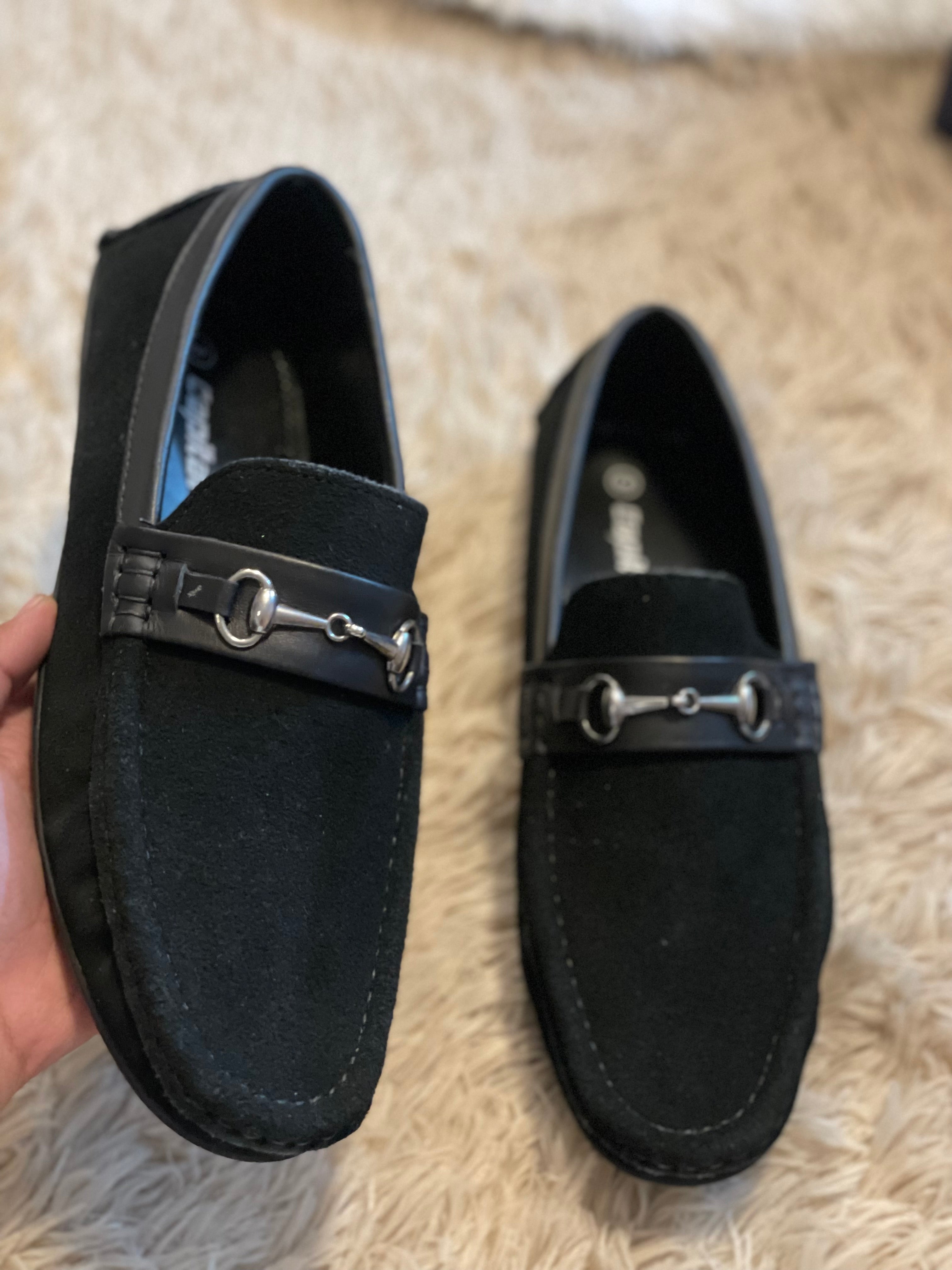 Black suede loafers