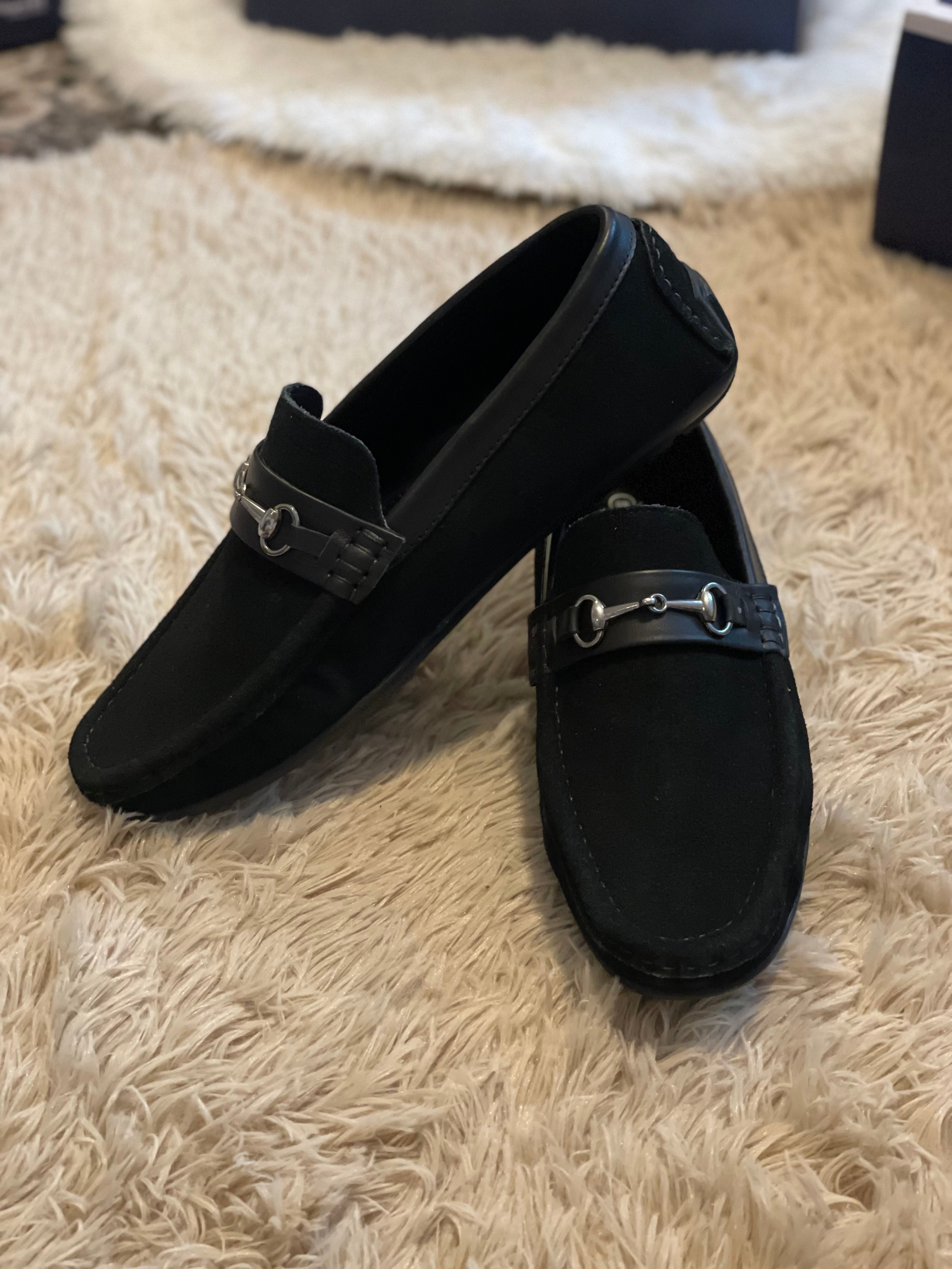 Black suede loafers